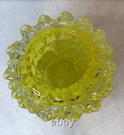 Vintage Murano Rostrato Spiked Glass Vase In Rare Yellow Color Circa 1990's