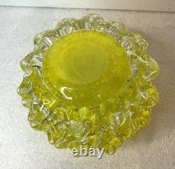Vintage Murano Rostrato Spiked Glass Vase In Rare Yellow Color Circa 1990's
