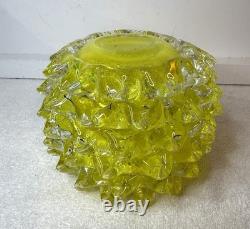Vintage Murano Rostrato Spiked Glass Vase In Rare Yellow Color Circa 1990's