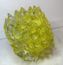 Vintage Murano Rostrato Spiked Glass Vase In Rare Yellow Color Circa 1990's