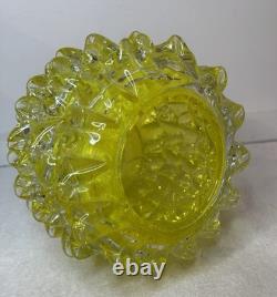 Vintage Murano Rostrato Spiked Glass Vase In Rare Yellow Color Circa 1990's
