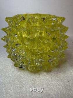 Vintage Murano Rostrato Spiked Glass Vase In Rare Yellow Color Circa 1990's