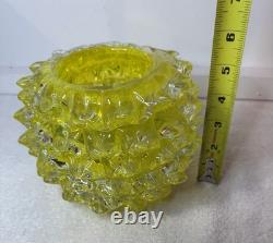 Vintage Murano Rostrato Spiked Glass Vase In Rare Yellow Color Circa 1990's