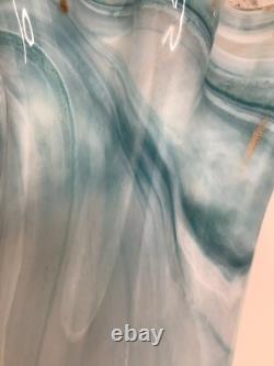 Vintage Murano Ruffle Top Light Blue & Gold Glass Vase 16 H X 11W X 11.5D HTF