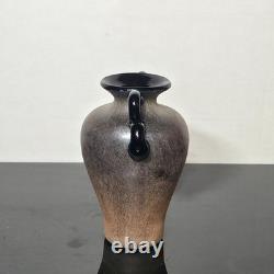 Vintage Murano Scavo Art Glass Vase Black 4 Handle Amphora