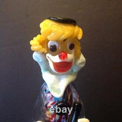 Vintage Murano Seguso Glass Clown playing guitar with paper label