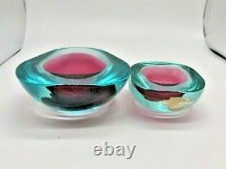 Vintage Murano Seguso label sommerso cased glass geode bowl with polished flat rim