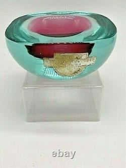 Vintage Murano Seguso label sommerso cased glass geode bowl with polished flat rim