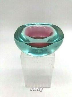 Vintage Murano Seguso label sommerso cased glass geode bowl with polished flat rim