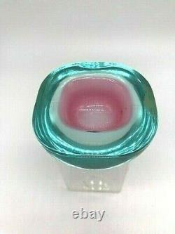 Vintage Murano Seguso label sommerso cased glass geode bowl with polished flat rim