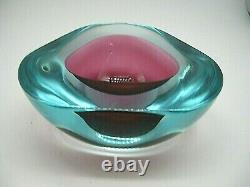 Vintage Murano Seguso label sommerso cased glass geode bowl with polished flat rim