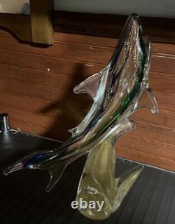 Vintage Murano Shark Figurine Handblown Art Glass 12 in Tall Thick and Heavy