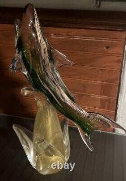 Vintage Murano Shark Figurine Handblown Art Glass 12 in Tall Thick and Heavy