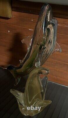 Vintage Murano Shark Figurine Handblown Art Glass 12 in Tall Thick and Heavy