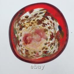 Vintage Murano Signed Italy Red Drip Glass Textured Millefiori Misshapen Cup