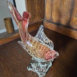 Vintage Murano Sommerset red gold flecks glass fish sculpture