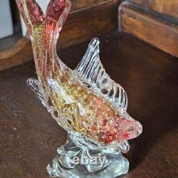 Vintage Murano Sommerset red gold flecks glass fish sculpture