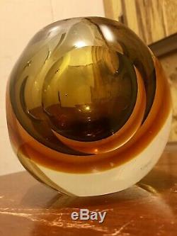 Vintage Murano Sommerso 3 Color Faceted Glass Geode Vase 4 Windows 4.5 High