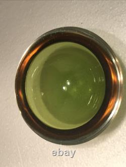 Vintage Murano Sommerso Amber And Green Art Glass Flat Cut Rim Bowl Flavio Poli
