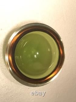 Vintage Murano Sommerso Amber And Green Art Glass Flat Cut Rim Bowl Flavio Poli