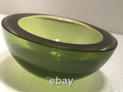 Vintage Murano Sommerso Amber And Green Art Glass Flat Cut Rim Bowl Flavio Poli
