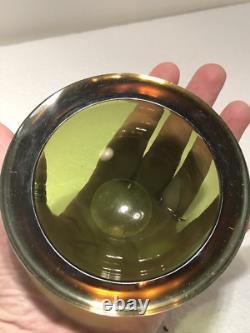 Vintage Murano Sommerso Amber And Green Art Glass Flat Cut Rim Bowl Flavio Poli