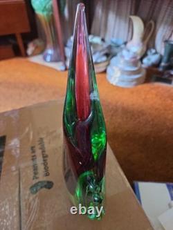 Vintage Murano Sommerso Art Glass 9 in Vase Red Blue Pulled Point Italy
