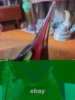 Vintage Murano Sommerso Art Glass 9 in Vase Red Blue Pulled Point Italy