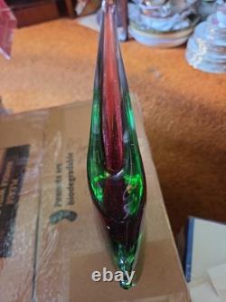 Vintage Murano Sommerso Art Glass 9 in Vase Red Blue Pulled Point Italy