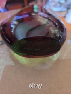 Vintage Murano Sommerso Art Glass 9 in Vase Red Blue Pulled Point Italy