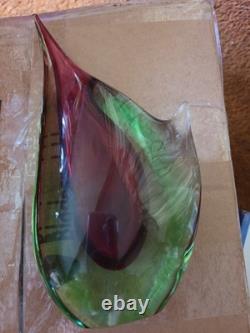 Vintage Murano Sommerso Art Glass 9 in Vase Red Blue Pulled Point Italy