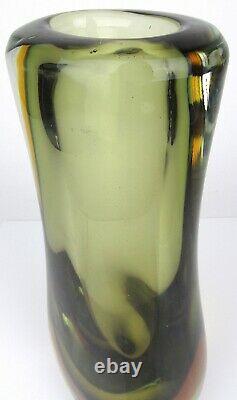 Vintage Murano Sommerso Art Glass Amber Green Teardrop Vase Italy MCM
