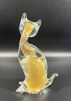 Vintage Murano Sommerso Art Glass Cat Sculpture Gold Dust Kitty Italy 8.5 x 3