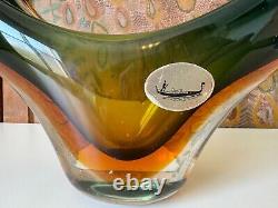 Vintage Murano Sommerso Art Glass Centerpiece Basket Vase, Attr Archimede Seguso