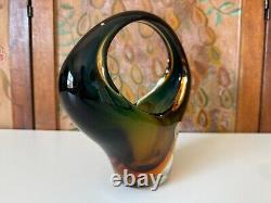 Vintage Murano Sommerso Art Glass Centerpiece Basket Vase, Attr Archimede Seguso