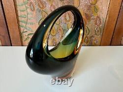 Vintage Murano Sommerso Art Glass Centerpiece Basket Vase, Attr Archimede Seguso