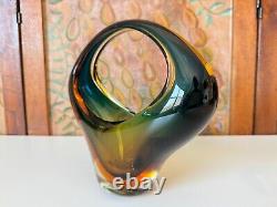 Vintage Murano Sommerso Art Glass Centerpiece Basket Vase, Attr Archimede Seguso