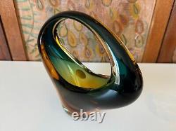 Vintage Murano Sommerso Art Glass Centerpiece Basket Vase, Attr Archimede Seguso