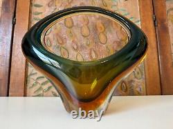 Vintage Murano Sommerso Art Glass Centerpiece Basket Vase, Attr Archimede Seguso