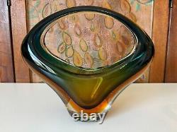 Vintage Murano Sommerso Art Glass Centerpiece Basket Vase, Attr Archimede Seguso