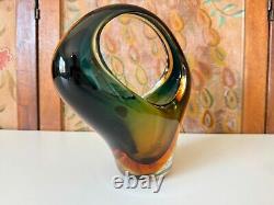 Vintage Murano Sommerso Art Glass Centerpiece Basket Vase, Attr Archimede Seguso