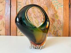 Vintage Murano Sommerso Art Glass Centerpiece Basket Vase, Attr Archimede Seguso