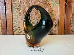 Vintage Murano Sommerso Art Glass Centerpiece Basket Vase, Attr Archimede Seguso