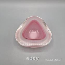 Vintage Murano Sommerso Art Glass Pink Clear Bowl/Ashtray Triangular Mid-Century
