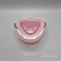 Vintage Murano Sommerso Art Glass Pink Clear Bowl/Ashtray Triangular Mid-Century