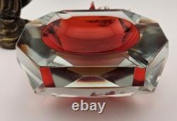 Vintage Murano Sommerso Art Glass Red Faceted 5×4×2 Glowing Beauty Dish Ashtray