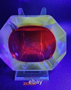 Vintage Murano Sommerso Art Glass Red Faceted 5×4×2 Glowing Beauty Dish Ashtray