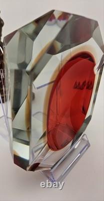 Vintage Murano Sommerso Art Glass Red Faceted 5×4×2 Glowing Beauty Dish Ashtray