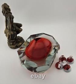 Vintage Murano Sommerso Art Glass Red Faceted 5×4×2 Glowing Beauty Dish Ashtray