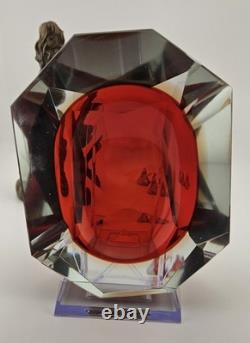 Vintage Murano Sommerso Art Glass Red Faceted 5×4×2 Glowing Beauty Dish Ashtray